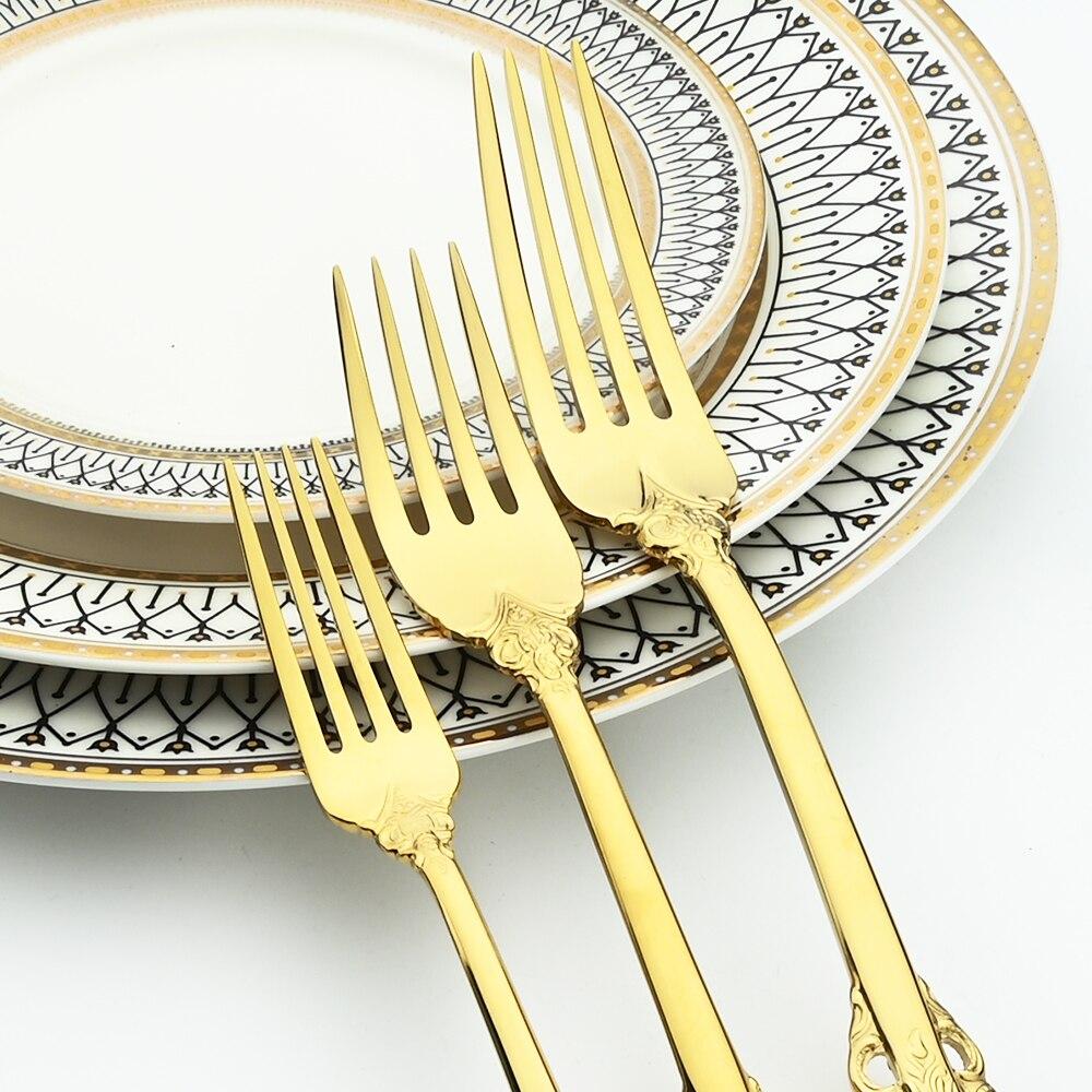 Gold Dinnerware Vintage Tableware 18/10 Silverware Stainless Steel Flatware Dinner Knife Fork Spoon Wedding Xmas Western Cutlery