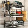 1 Set Premium Carbon Steel 3-Tier Dish Rack with Drainboard - Large Capacity Kitchen Organizer for Dishes, Utensils, Cutlery & Chopping Board Storage