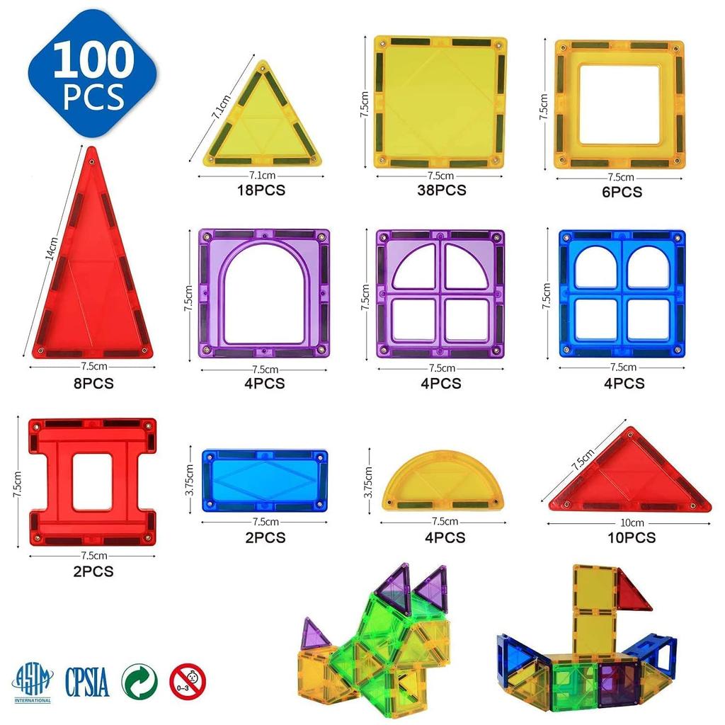 MAGBLOCK 100 Pieces Magnetic Blocks Magnetic Toys Educational Toys Popular Toys Girls Boys Toys Birthday Kindergarten Christmas Gift Children's