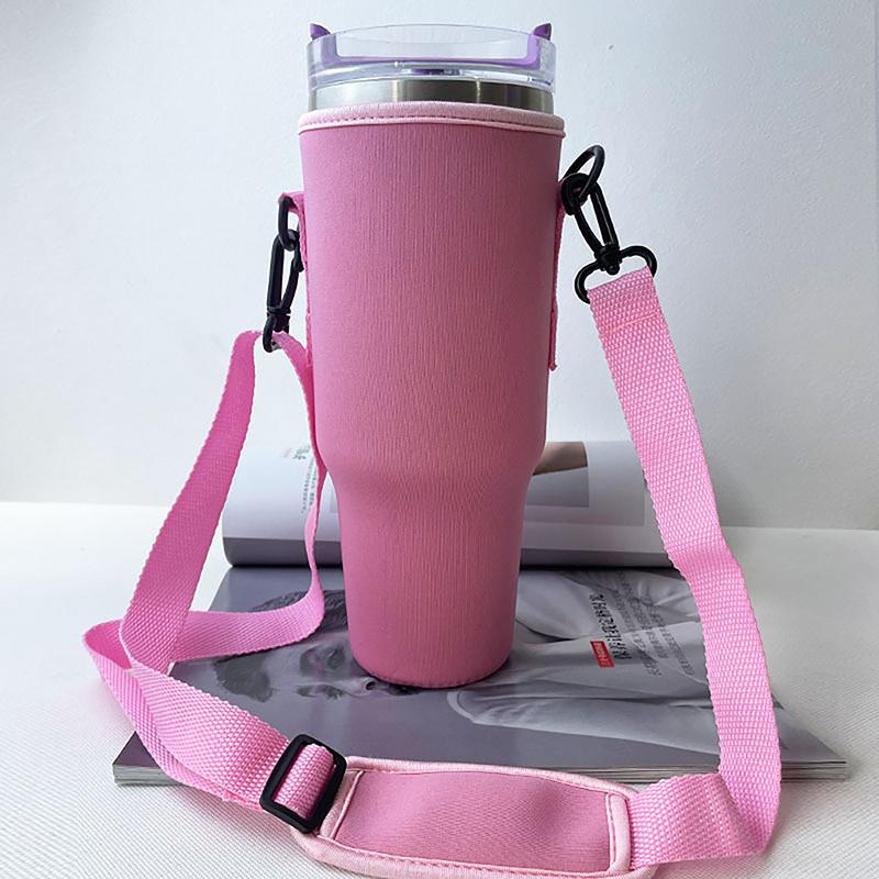 40Oz Water Bottle Carrier Bag Adjustable Shoulder Strap Mug Cups Sleeve Solid Color Bottle Holder For Outdoor Hiking