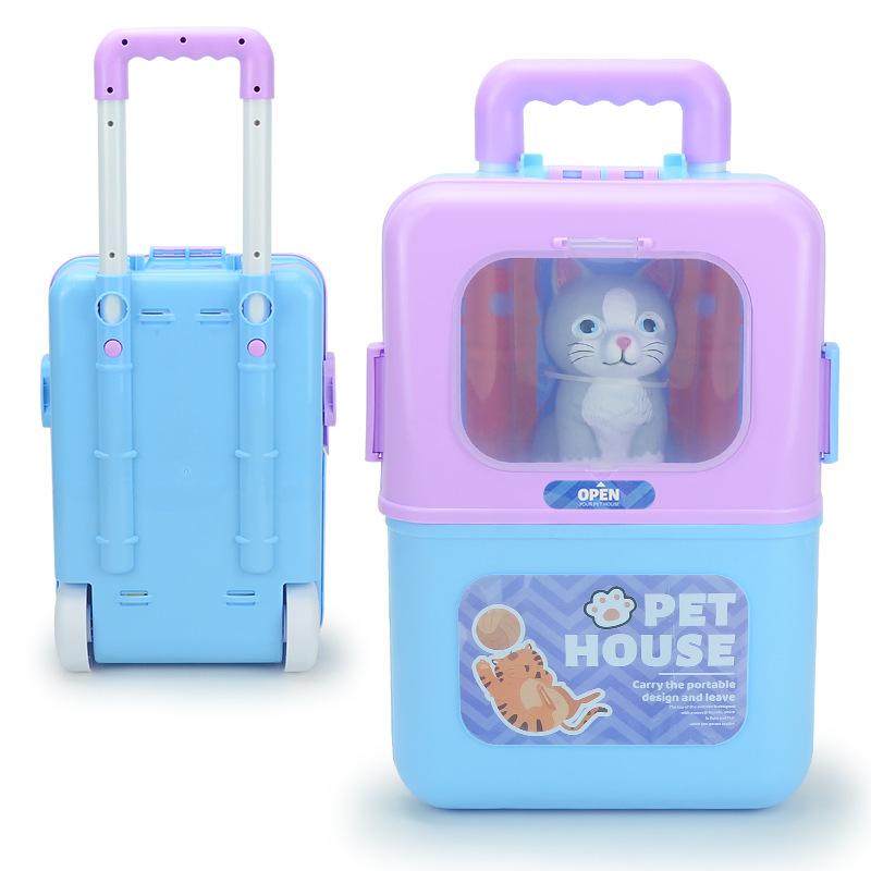 Children'S Pet Trolley Case, Backpack Toy Set 3-In-1 Travel Case, Simulated Cat And Dog Space Bag