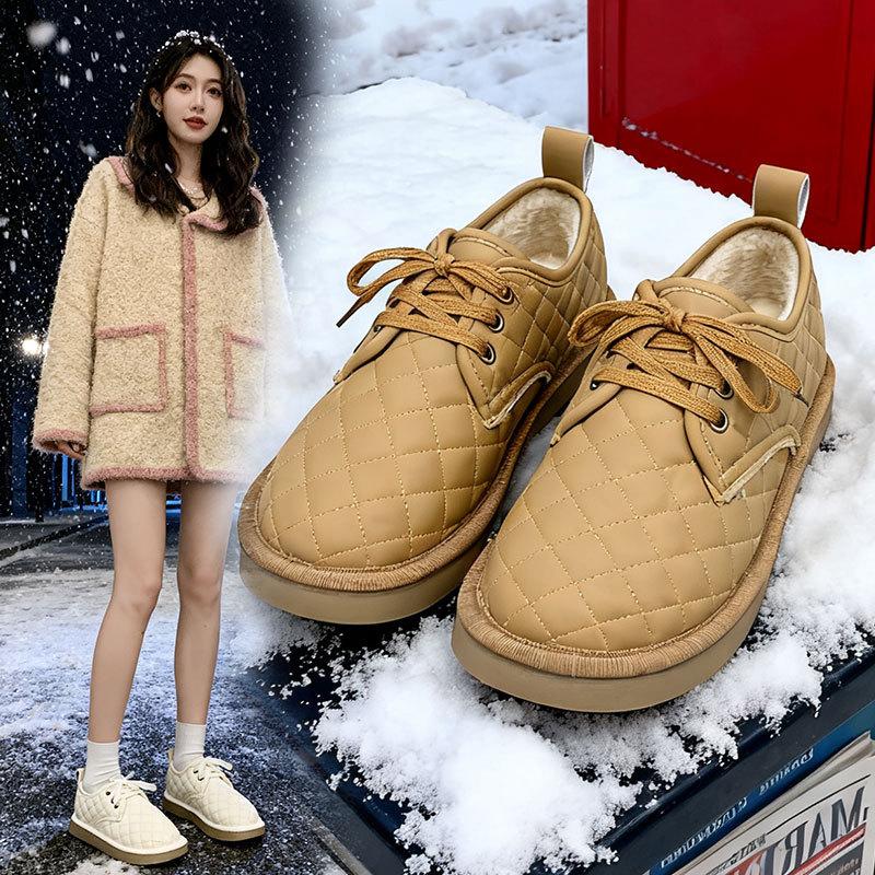 Soft-soled Lace-up Thickened Warm Bread Shoes Women's Autumn and Winter New Velvet Cotton Shoes Casual Versatile Snow Boots
