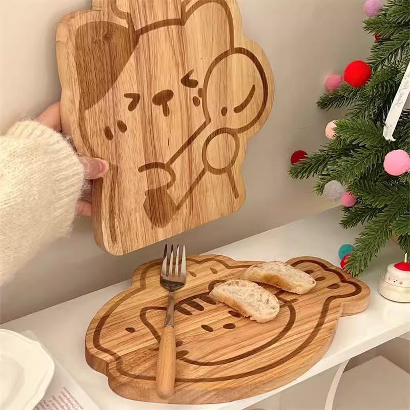 Cartoon Cutting Board Kawaii Wooden Food Board Cinnamon Roll Girl Children Bread Breakfast Plate Fruit Dessert Plate