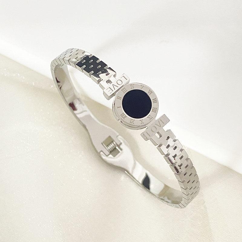 High-End Women's Silver Titanium Steel Zircon Bangle Bracelet