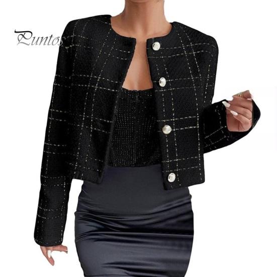Women Coat Collarless Single-breasted Long Sleeves Short Type Business Style Commuting Jacket Spring Fall Outerwear