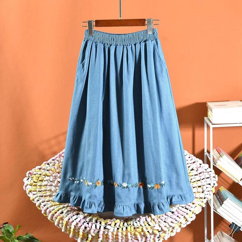 Half Skirt Women Cotton Summer Casual Versatile Elastic Women's Skirt Loose Comfortable Large Size Pleated Skirt
