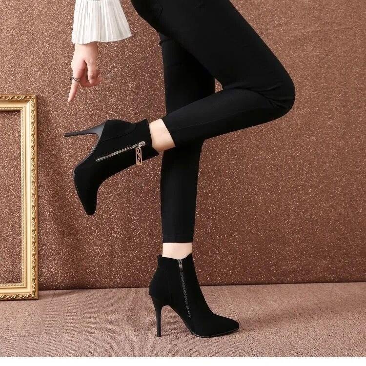 Fashion Fashion Women Boots Autumn Ankle Boots for Women Thin Heel Zipper Casual Female Shoes Leather Boots Botas Women Shoes