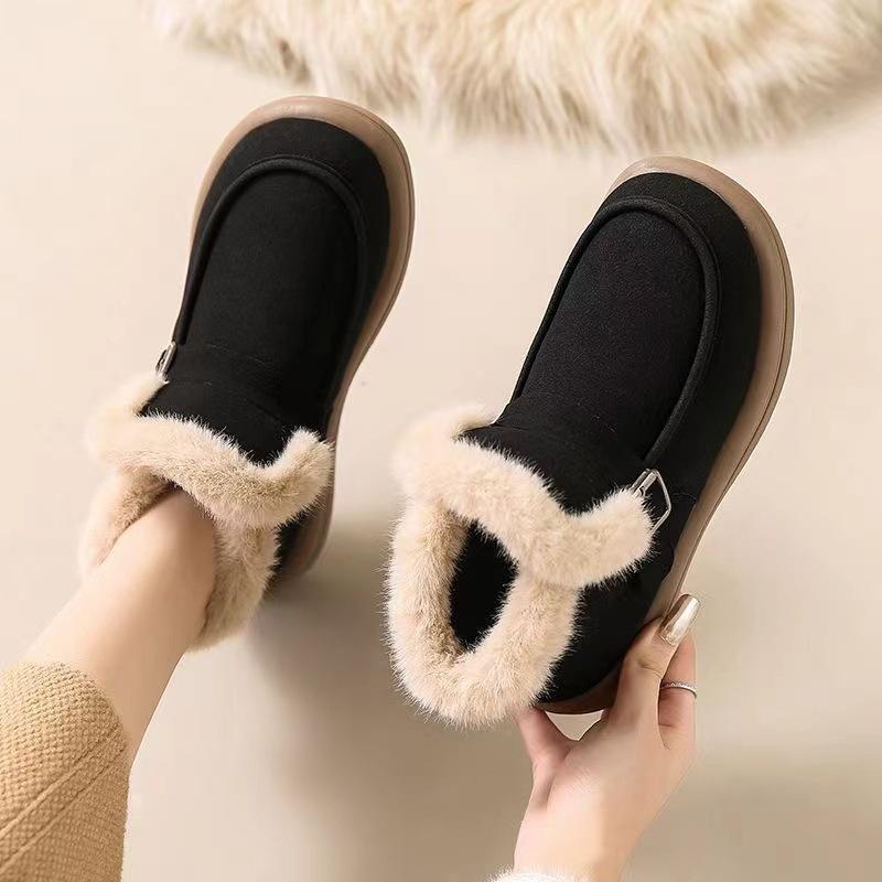Snow Boots Korean Version Women's Winter New Item with Plush and Thick Cotton Boots Warm Flat Bottomed Soft Soled Women's Cotton Shoes