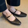 Fashion Mary Jane Shoes Female Genuine Leather New Style Luxury Ballet Shoes Women Square Toe Flat Cowhide Ladies Shoes Zapatos Mujer