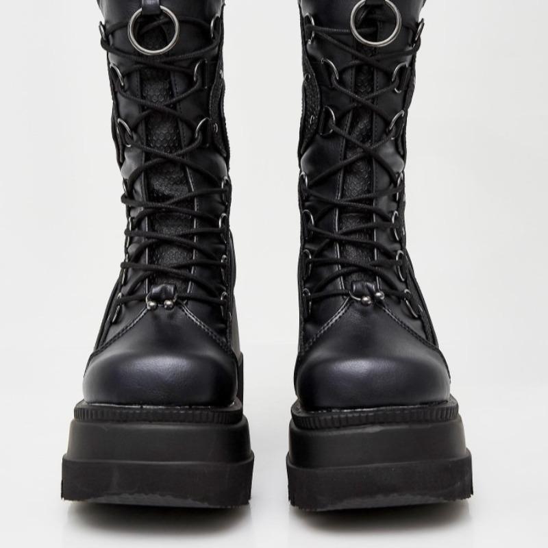 Fashion Brand Design Ladies High Platform Boots Big Size Rivet Goth High Heels Boots Women Cosplay Wedges Punk Shoes Woman Gothic Shoes
