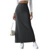 Women Skirt High Waist Knitted Elastic Thick Warm Ankle Length Striped Slim Fit Split Hem Soft Sheath Maxi Skirt