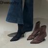 Vintage Women Ankle Boots Fashion Pointed Toe Thin High Heels Shoes Party Prom Elastic Slim Botas Para Mujer