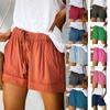Womens Comfy Drawstring Splice Casual Elastic Waist Pocketed Loose Shorts Pants