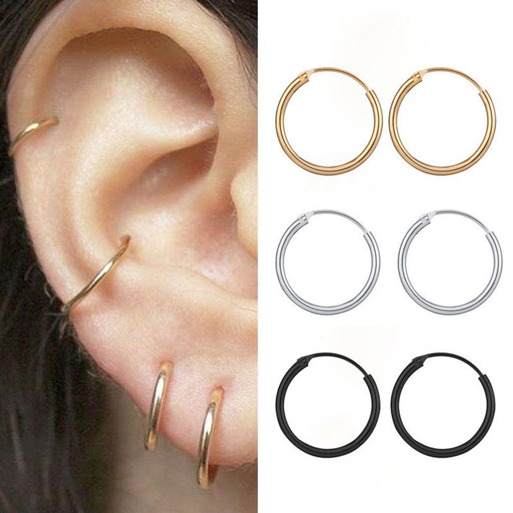 Men Ears Rings Silver Color Goth Stud Earrings Small Circle Cartilage Piercing Loop Hoop Earrings