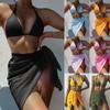 Women's Summer Fashion Sexy Solid Color Backless Lace-up  Waist  Veils Knot Hem Bikini  Three-pieces Swimsuit