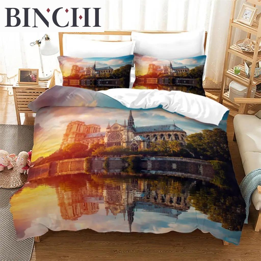 Europe City Building Bedding Set 3D Print Duvet Cover Cartoon Comforter Cover King For Kids Child Teen Boys Girls Bedroom Decor
