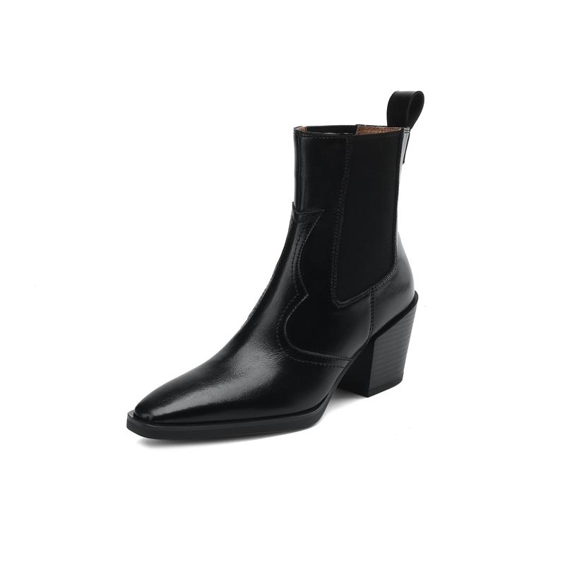 2024 New Autumn Women Boots Pointed Toe Chunky Heel Boots Genuine Leather Shoes for Women Concise Ankle Boots Platform Boots