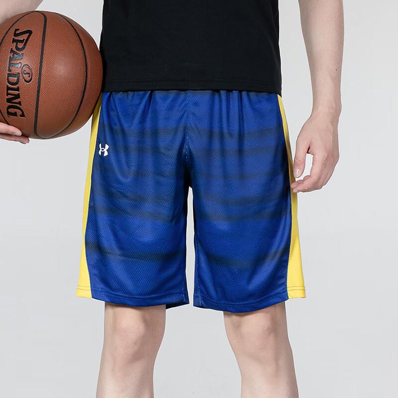 Under Armour Contrast Panel Logo Print Basketball Knit Shorts Men Bottoms Royal-Blue 22500203-400