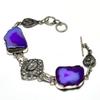 Purple Druzy Slice Gemstone 925 Silver Plated Jewelry Bracelet 6-8"