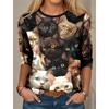 Fashion Design Women's T Shirts 3D Print Kawaii Cat Graphics Long Sleeve Crew Neck Regular Fit Spring/Fall Thin Style Sportwears