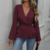 Women's V-neck Long-sleeved Button-down Top