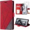 Case for Samsung Galaxy S24 Ultra with 2 Tempered Glasses - Red Synthetic Leather