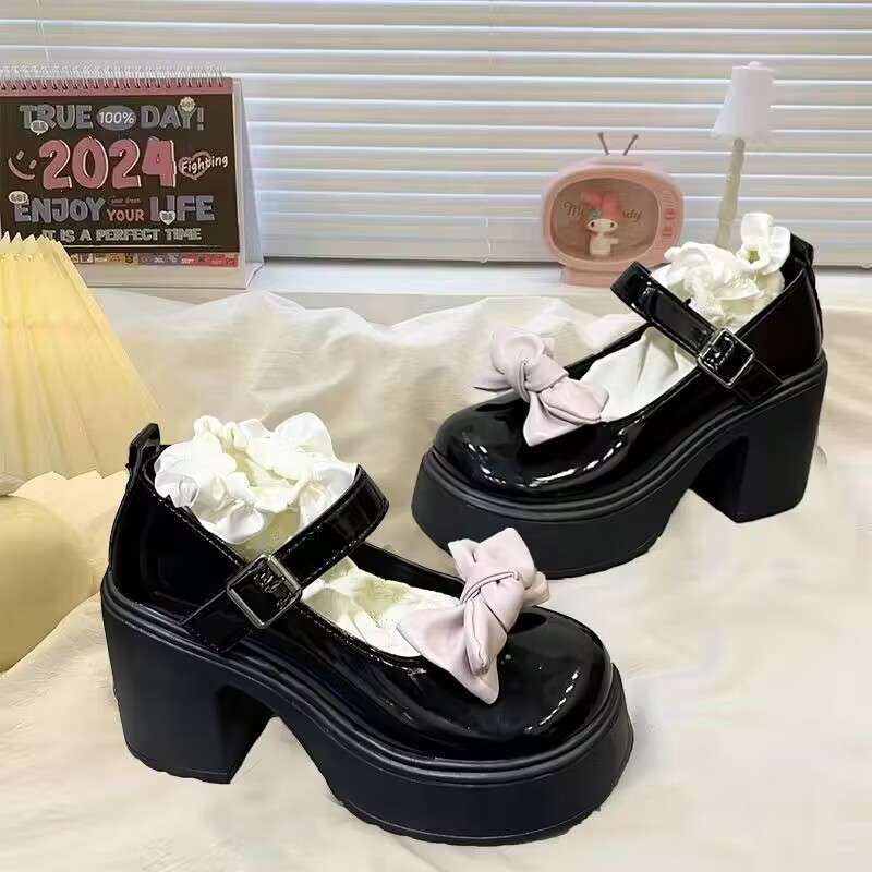 2025 Spring Lolita New Muffin Bow JK Single Shoes Japanese Lolita Sweet Cool Mary Jane Small Leather Shoes