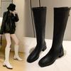 2025 Autumn and Winter New Size 43 Leather Long Boots Rear Zipper Large Size High Boots Thick Heel Low Heel Knight Boots Women