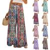 Women Summer Boho Palazzo Pants High Waist Wide Leg Floral Printing Casual Trousers With Pockets