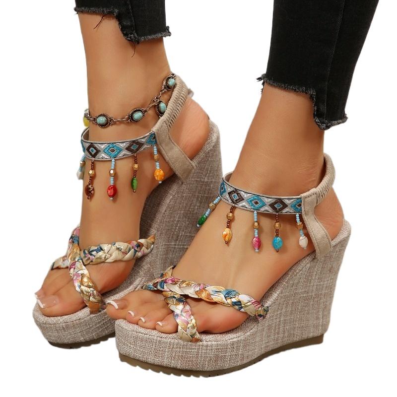 High Heel Wedges Modern Sandals Mixed Color Summer Outside Women's Shoes On Sale 2025 Fashion Casual Ethnic Women's Sandals