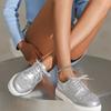 Women Spring Autumn Platform Loafers Woman Round Toe Lace Up Designer Sneakers Sexy Elegant Silver Outdoor Casual Girl'S Shoes