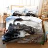 Steam Engine Duvet Cover Set Black Smoke Vintage Locomotive Train Picture King Queen Size For Kid Boy Girl Polyester Bedding Set