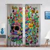 Skull Floral Skeleton Colorful Flowers Sheer Voile Curtain for Living Room Bedroom Drape Kitchen Window Chiffon Tulle Curtain