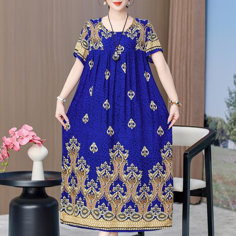 Elegant Long Dresses with Sleeves Plus Size Casual Loose Short Sleeve Vintage Dress for Women Summer Clothes