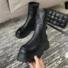 Autumn Winter Platform Boots Women Round Head Thick Bottom Long Boots Ladies Comfort Zipper Flat Biker Boots Non Slip High Heels