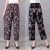 Casual Summer Women's Plus Size Ice Silk Stretch Pants - Loose, High Elastic Waist for Middle-Aged and Elderly