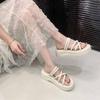 Fashion Soft Sole Platform Sandals New Summer Round Toe Open Cross Strap Comfortable Platform Anti-Slide Heel Slippers