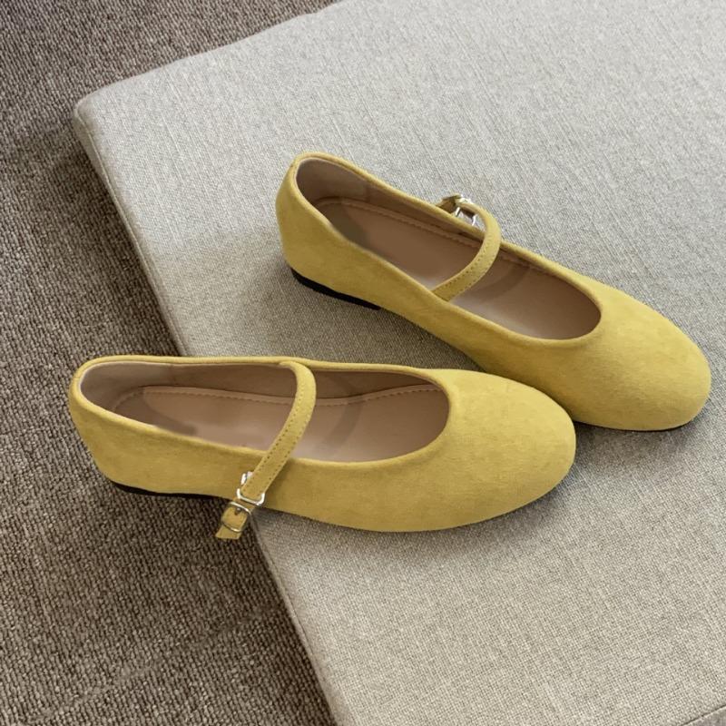 Comemore Spring New Women Flats Round Toe Shallow Slip On Ladies Casual Ballet Shoes Soft Suede Leather Eelgant Dress Shoes