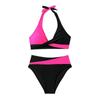 Women's European & American Color Block Backless High Waist Bikini Set