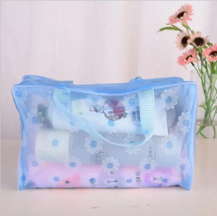 Translucent Handbag Organizer Makeup Travel Cosmetic Bag Waterproof PVC Toiletry Kits Bathroom Storage Wash Bag Daisy Handbag