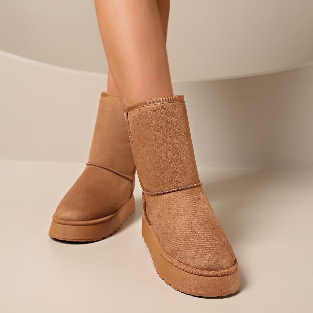 Fashion Winter Women's Boots Round Toe Low Heel Shoes for Women Slip-on Platform Mid-calf Snow Boots Outdoor Solid Color Keep Warm Shoes