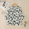 Women Casual V-Neck Loose 3/4 Sleeve Print Blouse
