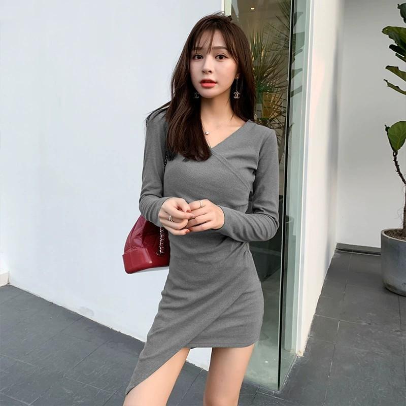 Temperament-shaping Irregular Dress Women's Long-sleeved Autumn New Black Tight Skirt Hot Girl Top