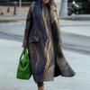 Women's Fashion Printed Pocket Long Sleeve Lapel Woolen Long Overcoat Coat