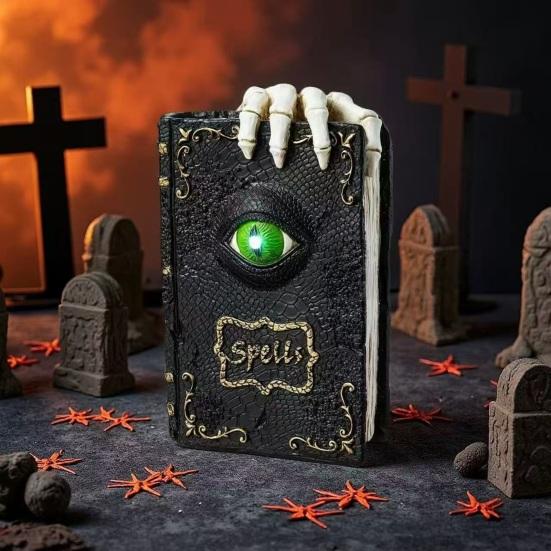 Yousheng Halloween Resin Book Sculpture Ghost Hunter Hand Statue Decorative Figurine Spooky Devil Eye Collectible Tabletop Ornament