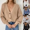 Knitted Cardigan Solid Color Long Sleeve Polyester Single-Breasted Women Sweater for Autumn