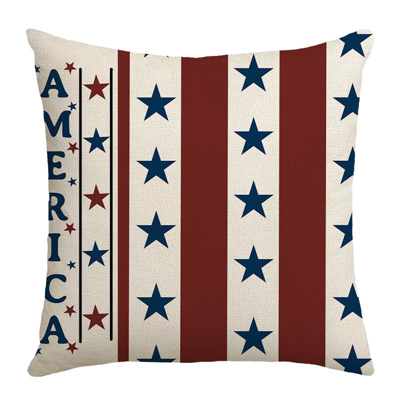 New Home Office Pillow Cover Freedom Day Pentagram Letter Printed Linen Cushion Cover