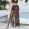 Women's Pure Hand Hook Long Fringe Splicing Drawstring Strap Adjustable Beach Skirt