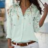 Spring Summer Fashion Floral Printing Blouses Women's Long-sleeve Lapel Button Up Loose Shirt Plus Size Top