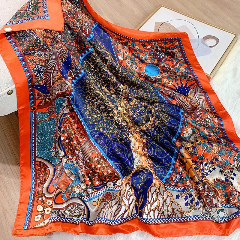 Silk Square Scarf Women Luxury Headscarf Print Shawls Female Hijab Hair Band Vintage Neckerchief Ladies Pashmina Bandana